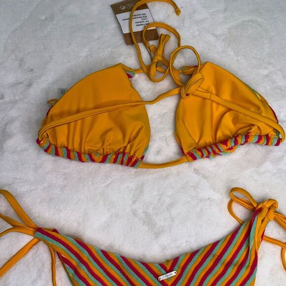 BERLOOK Plush Texture Stripe Halter Bikini Top & Plush Texture Stripe Tie Bottom - Picture 11 of 11